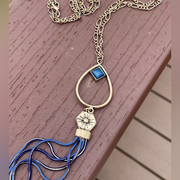 Jewelry - Gold Metal and Blue Stone Long Necklace